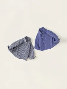 Classic striped and checkered long sleeve cotton shirts for boys with front pocket design