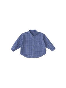 Classic blue and white checkered long-sleeved shirt for boys with a chest pocket