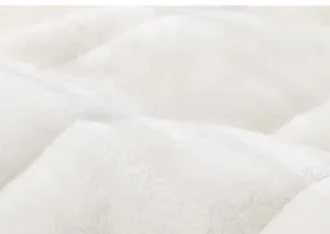 Detail of soft white quilted fleece fabric lining with thick plush texture for winter