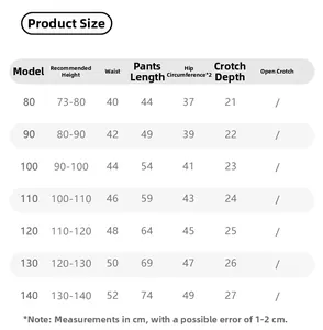 Detailed size chart with height and waist measurements for kids fleece joggers