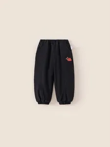 Boys Winter Thickened Fleece Lined Pants Chinese Lucky Character Embroidery Joggers Warm Casual Sweatpants Kids Outdoor Trousers