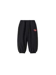 Children's black padded joggers with festive Chinese Fu embroidery and elastic cuffs