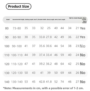 Detailed size guide table for boys' striped sweatshirt and casual pants clothing set