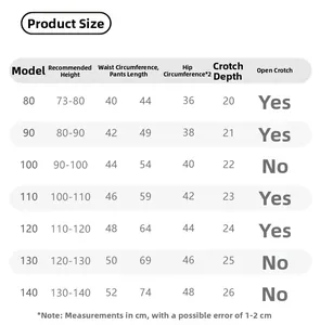 Tableau des tailles détaillé pour pantalons filles avec mesures de taille et longueur