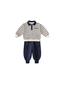Boys striped polo sweatshirt and joggers two-piece casual long sleeve outfit set