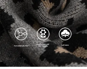 Detailed close-up of soft leopard print knit fabric showing plush and warm texture