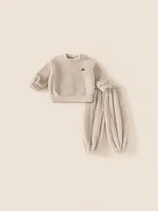 Kids Thickened Fleece Pajamas Set Winter Warm Flannel Home Wear For Boys Girls Toddler Soft Polyester Top And Pants Set