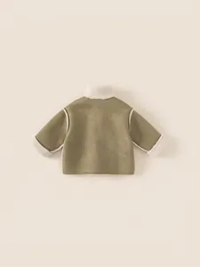 Olive green suede winter jacket for kids with warm white faux shearling lining