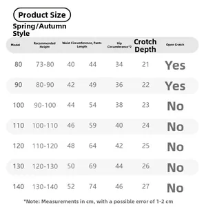 Tableau des tailles pour pantalons décontractés filles avec mesures et guide de taille
