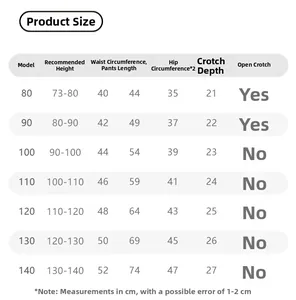 Detailed size guide for boys winter cargo pants with fleece lining from 80 to 140 cm