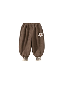 Pantalon de jogging marron pour fille avec doublure polaire et fleur 3D décorative