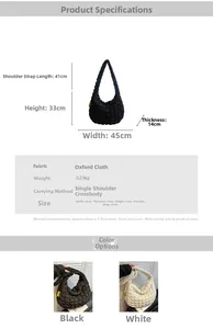 Dimensions et détails du grand sac cabas matelassé disponible en noir et en blanc