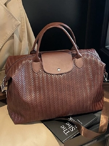 Sac de Voyage Grande Capacité pour Femmes Motif Tissé en Cuir PU Sac à Main de Mode Sac à Bandoulière Décontracté avec Sangle Réglable