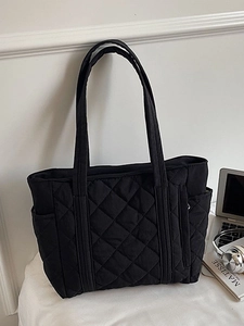 Sac Cabas Matelassé pour Femme Grande Capacité Style Coréen Sac à Bandoulière Rembourré Vintage Décontracté Sac à Main en Tissu Nylon