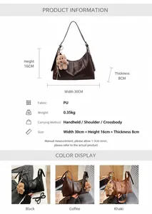 Dettaglio borsa hobo vintage in PU con ciondolo a orsetto e specifiche di 30 cm