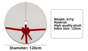 Détail de la jupe de sapin de Noël en peluche blanche 120cm avec grand nœud rouge