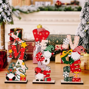 Three-piece Christmas gnome wooden desk signs featuring XMAS, WELCOME, and NOEL designs