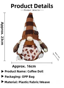 Detailed view showing coffee gnome gnome size dimensions 23cm by 16cm on white background