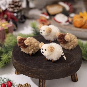 Plush wool felt sheep Christmas ornaments set of four for tree decoration in rustic style