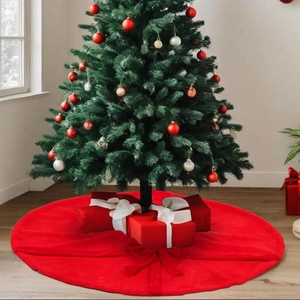 Jupe de Sapin de Noël Avec Nœud en Tissu Peluche Décoration de Base de Sapin de Noël pour Maison Fête Blanc Rouge Vert 120cm