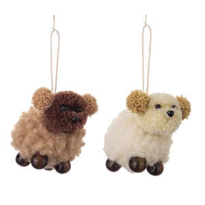 Adorable plush wool sheep Christmas tree hanging ornaments with wooden bead legs