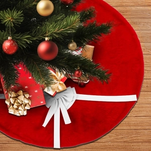 Jupe de sapin de Noël en peluche rouge avec nœuds blancs pour décoration de fête