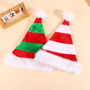 Bonnet de Lutin de Noël à Rayures Peluche Rouge Vert Blanc Pompon Bonnet de Noël pour Décoration de Fête Vacances