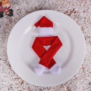Christmas wine bottle decoration set with mini red Santa hat and festive scarf