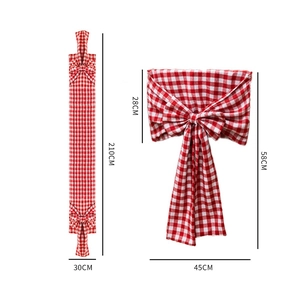 Red and white checkered Christmas table runner and chair cover set for holiday decor