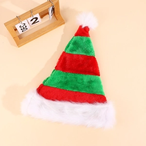 Bonnet d'elfe rayé rouge et vert avec bordure en peluche blanche et pompon festif