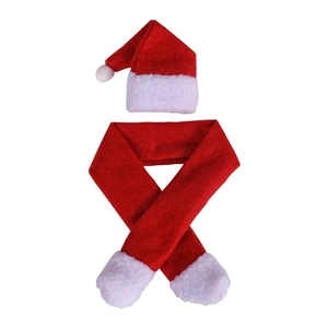 Christmas wine bottle cover set with red felt mini Santa hat and striped scarf decoration