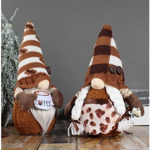 Coffee Themed Christmas Faceless Gnome Rudolph Doll Ornament Swedish Tomte Plush Decoration For Home Window Desktop Decor