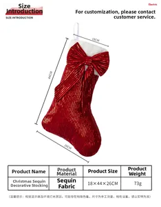 Detailed view of red sequin Christmas sock with plush trim and 44cm height dimensions