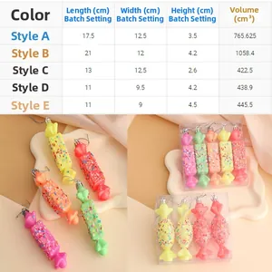 Tableau des tailles pour décorations de Noël bonbons pastel montrant cinq dimensions