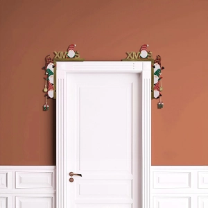Creative wooden Christmas door frame ornaments with Santa gnome and XMAS hollowed-out design
