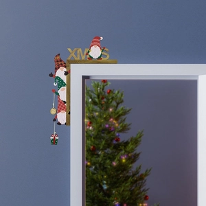 L-shaped Christmas gnome door frame corner decor with XMAS letters and Holy Jolly tag