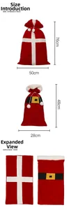 Detailed view of Christmas gift bags with dimensions and drawstring closure