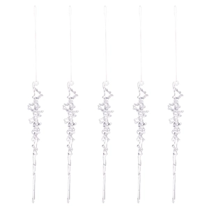 Five-piece clear acrylic icicle ornaments with hanging strings for Christmas decor