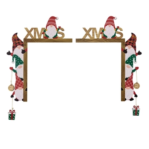 Set of two wooden Christmas gnome door frame decorations with XMAS and Holy Jolly text