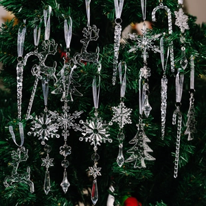 Acrylic Clear Christmas Tree Ornaments Snowflake Reindeer Icicle Hanging Decorations For Holiday Home Party Decor