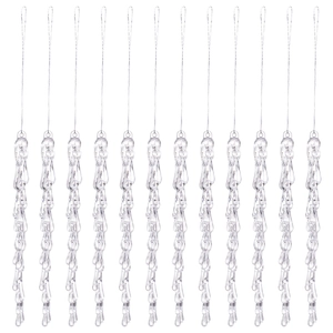 Set of 12 clear acrylic icicle ornaments for Christmas tree and winter party decoration