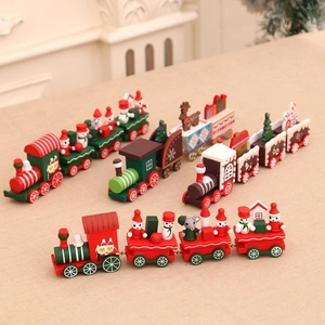 Christmas Wooden Train Decoration Mini Tabletop Festive Ornament For Home Window Holiday Display Christmas Gift For Kids