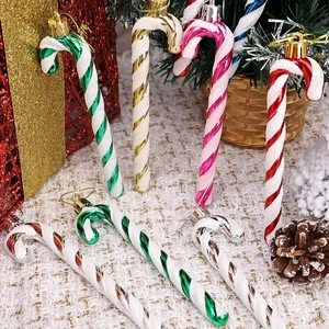 Christmas Candy Cane Hanging Ornaments Plastic Glitter Spiral Stripe Tree Decorations Festive Home Party Gifts Hanging Decor
