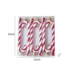 Red and white Christmas candy cane ornaments set of 6 in box with glitter finish