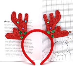 Serre-tête bois de renne rouge pailleté avec clochettes festives pour fête de Noël