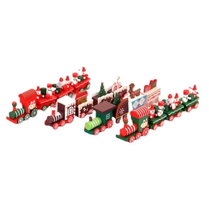 Handcrafted wooden Christmas train set with festive Santa and snowman figures