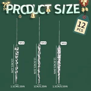 Set of 12 clear acrylic Christmas icicle ornaments for festive tree decorations
