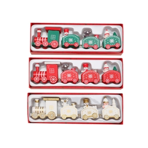 Christmas wooden train gift set with festive snowman and bear figurines in red box