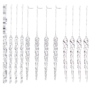 12-piece set of transparent acrylic Christmas icicle ornaments with various textures