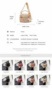 Size chart showing mini chain bucket bag dimensions width 16cm height 13cm depth 8cm